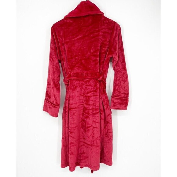 NWT Berskire Home Red Fleece Plush Long Robe Size S Cozy Lounge Warm - Picture 5 of 5